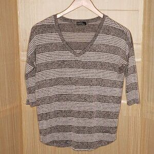 Market & Spruce Grey White Stripe Soft Stretchy 3/4 Sleeve Top Medium